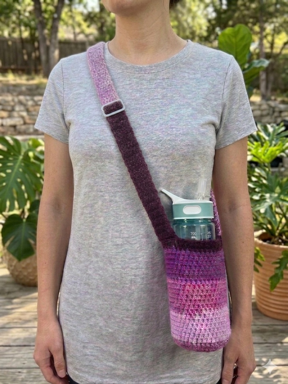 Purple Ombre Crochet Water Bottle Crossbody Bag